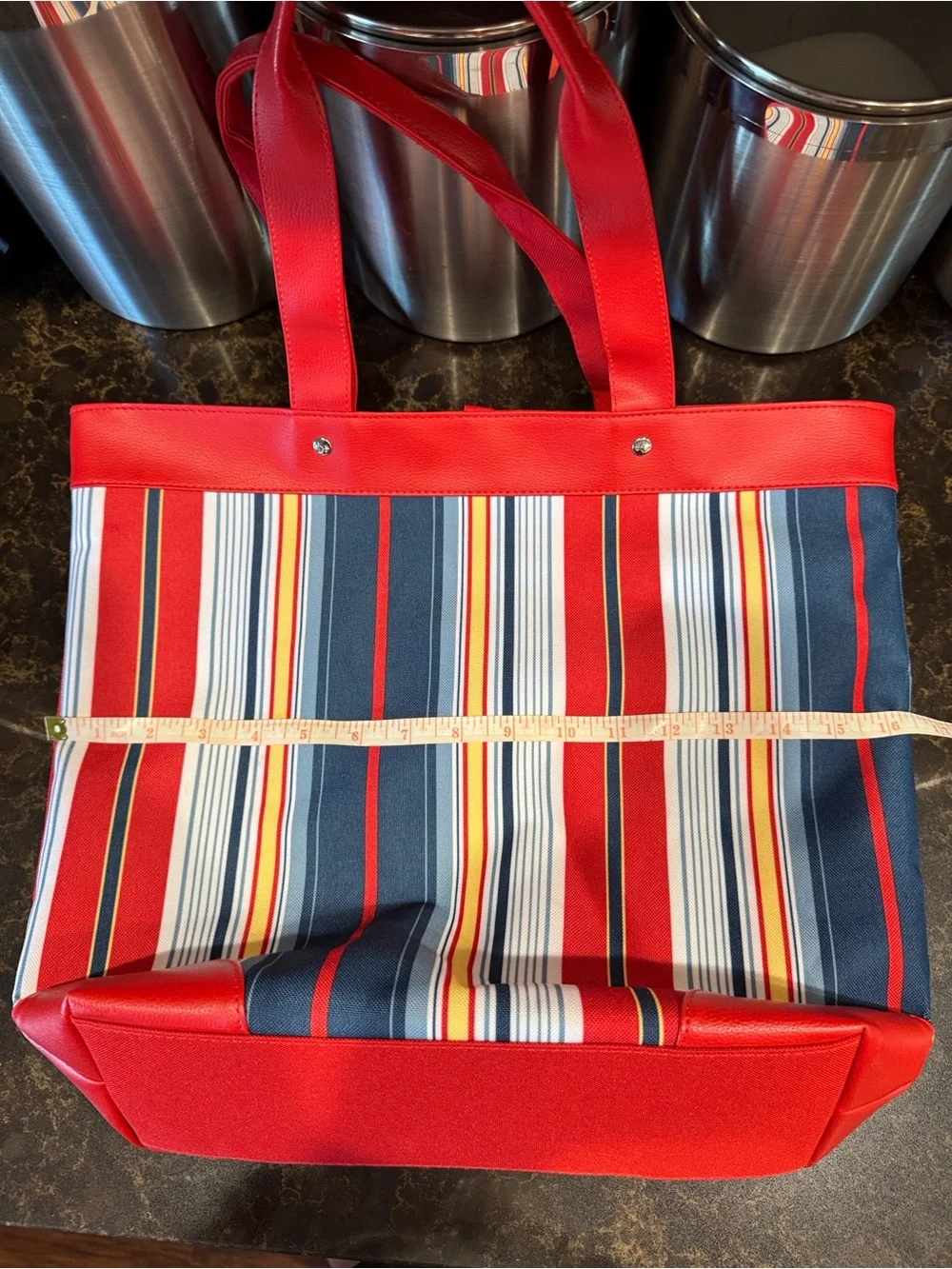 Lancôme Red Striped Tote Bag with Matching Pouch - Women's Beach & Everyday Tote